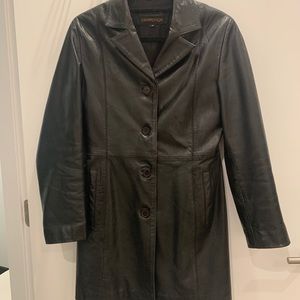 Genuine Leather Black Trench Coat